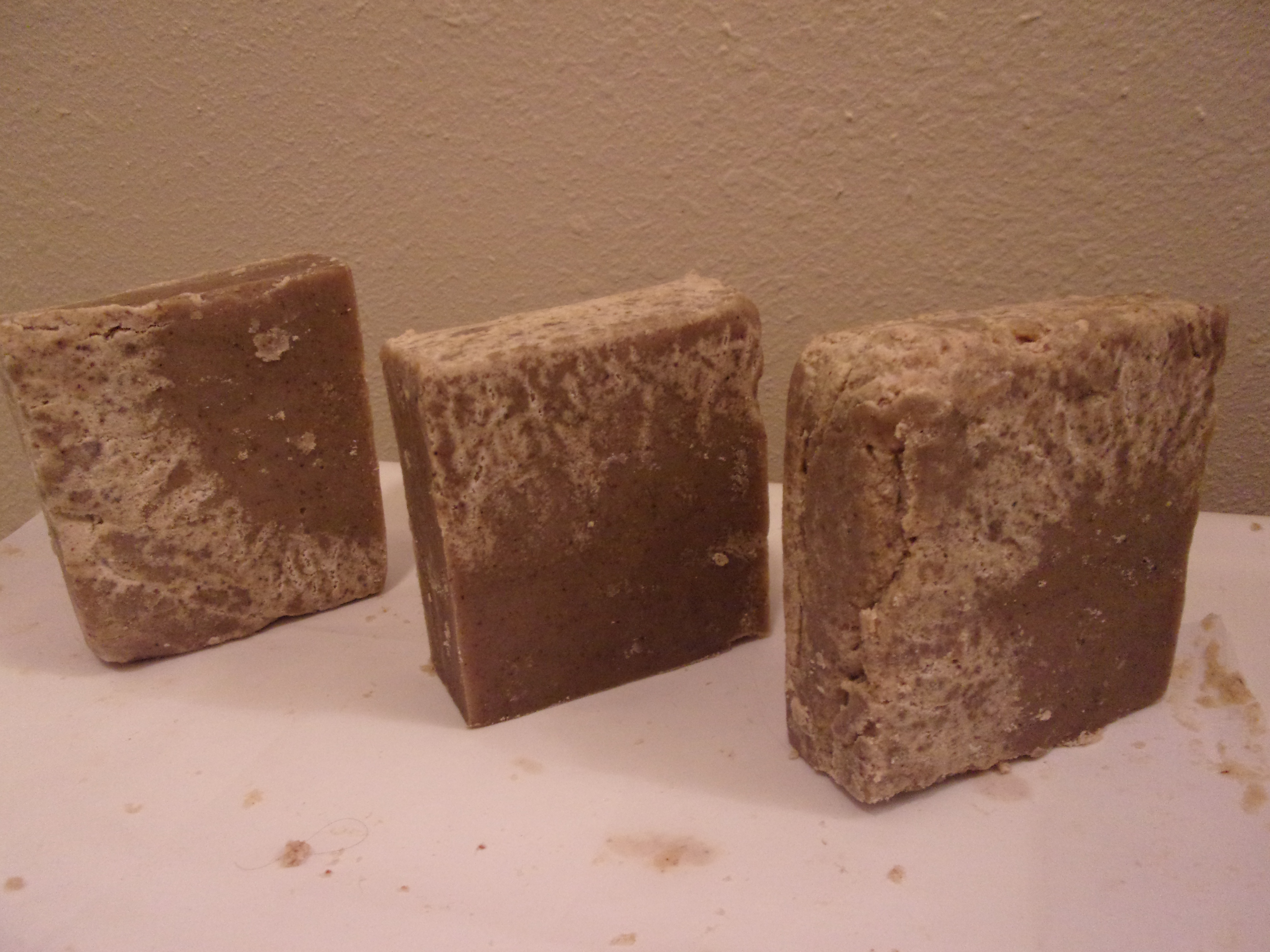 These soap bars were made with spoiled lard that was rancid. These soap bars were made with spoiled lard that was rancid.